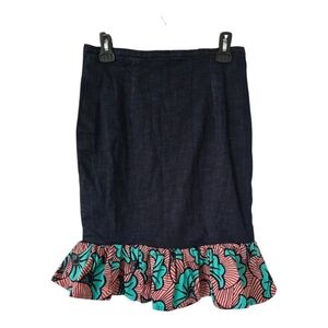 Neblen African Chambray Mini Skirt Womens Sz M Mixed Print Flare Hem Colorful